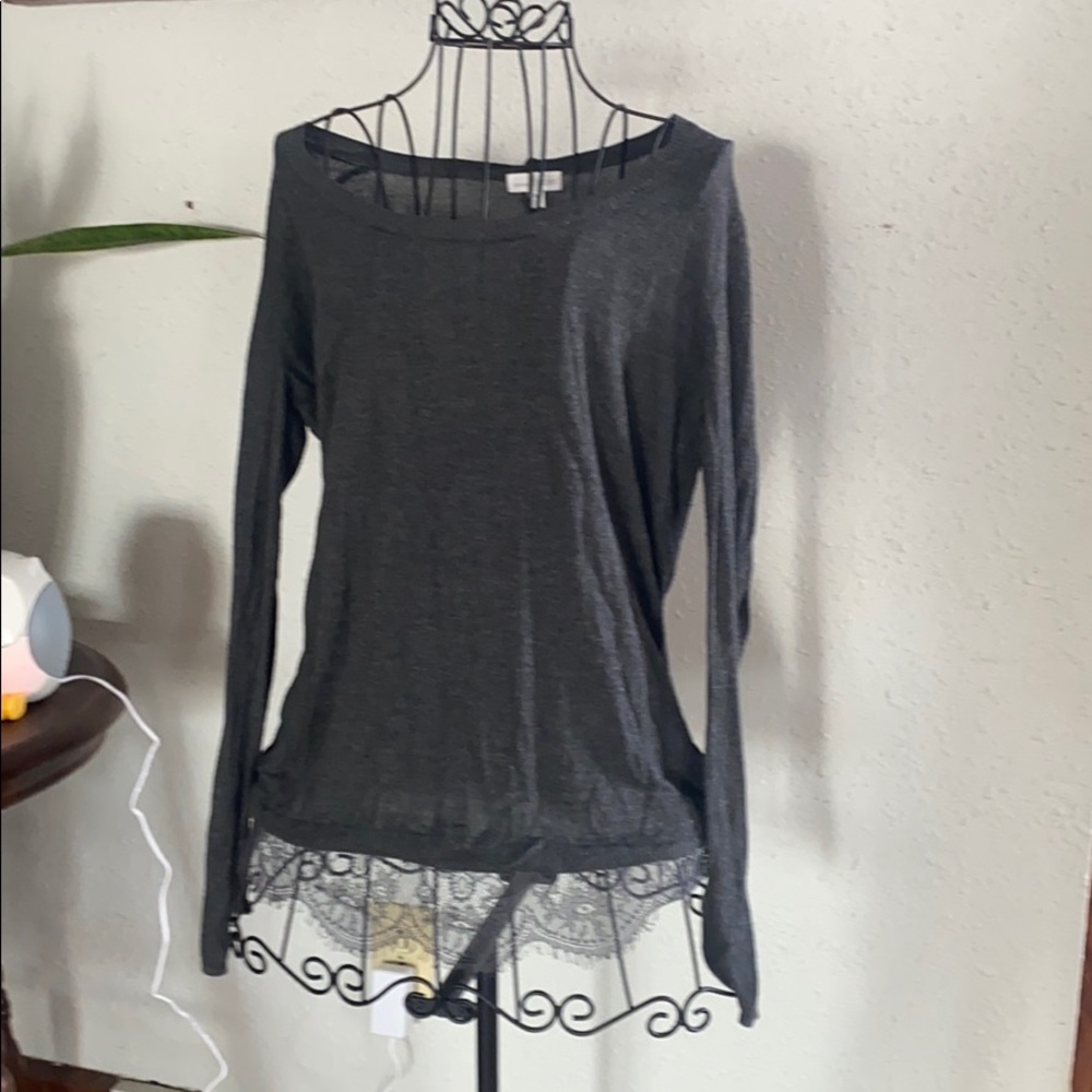 Charming Charlie gray sweater with lace trim